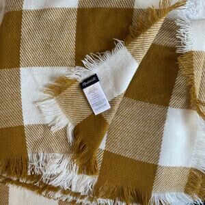 Madewell Buffalo Plaid Checkered Blanket Scarf Antique Gold White Cottagecore